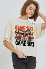 CTS-E3088 Orange Black Football GameDay Bow Relaxed Crop Top $11