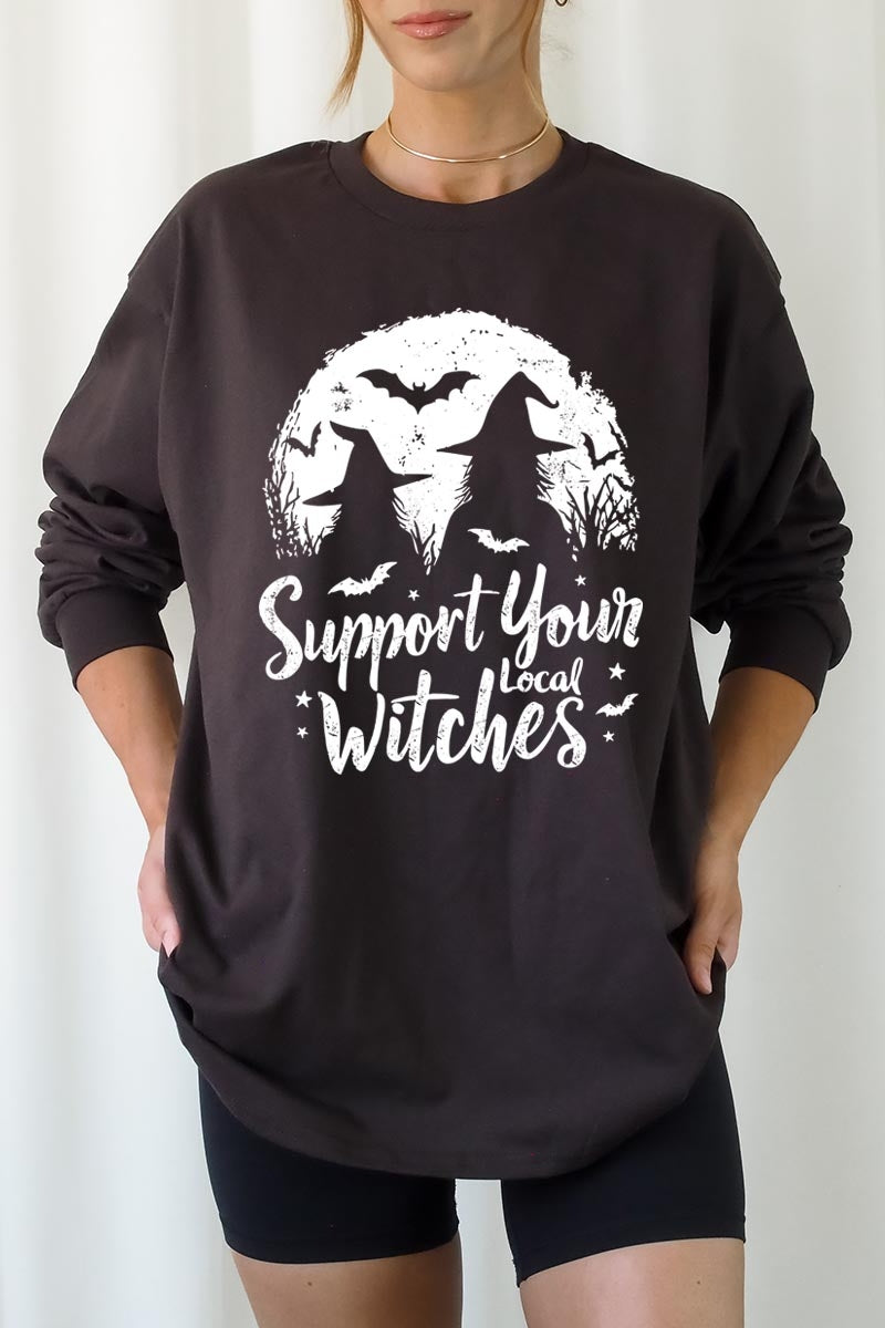 UL240P-E3161 Local Witches Halloween Graphic Plus Long Sleeve Tee $17