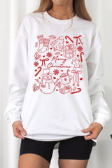 UL240P-E3181 Christmas Doodle Graphic Plus Long Sleeve Tee $17