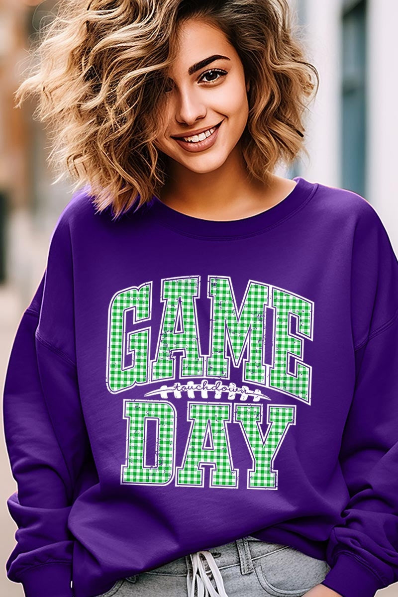 UL180P-E3128 Green Gingham Game Day Graphic Plus Sweatshirt $25
