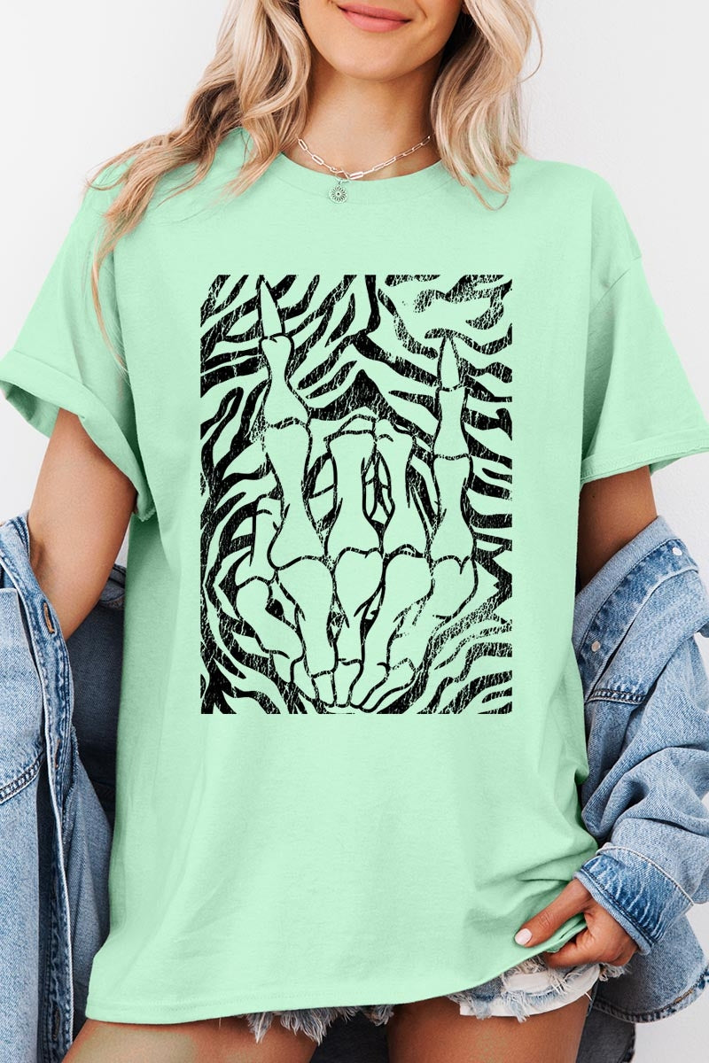 5000-E3177 Skeleton Hands Zebra Graphic Heavy Cotton Tee $9