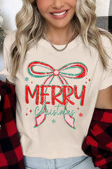 US3001P-E3197 Merry Christmas Bow Graphic Plus Tee $16