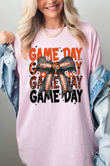 5000P-E3088 Orange Black Football Bow Plus Heavy Cotton Tee $12.75