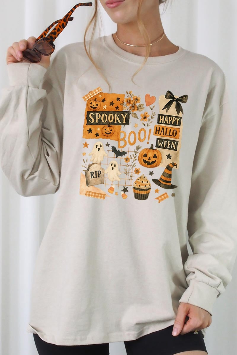 UL240P-E3084 Halloween collage Graphic Plus Long Sleeve Tee $17
