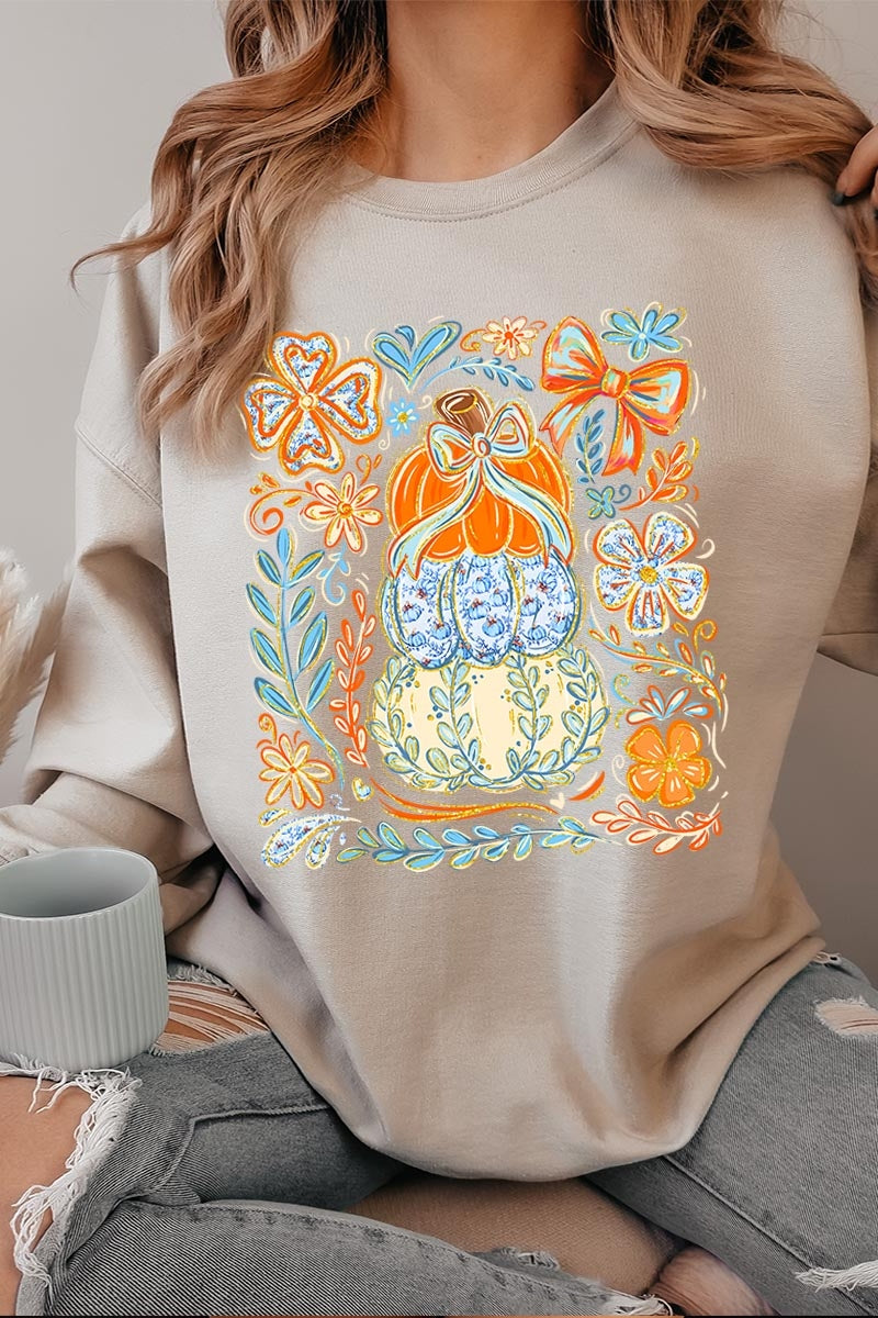 UL180-E3153 Floral Pumpkin Stack Graphic Sweatshirt $20