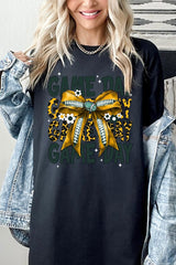 5000-E3090 Yellow Football Game Day Bow Heavy Cotton Tee $9