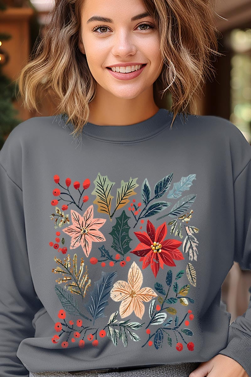 UL180-E3186 Floral Christmas Graphic Sweatshirt $20