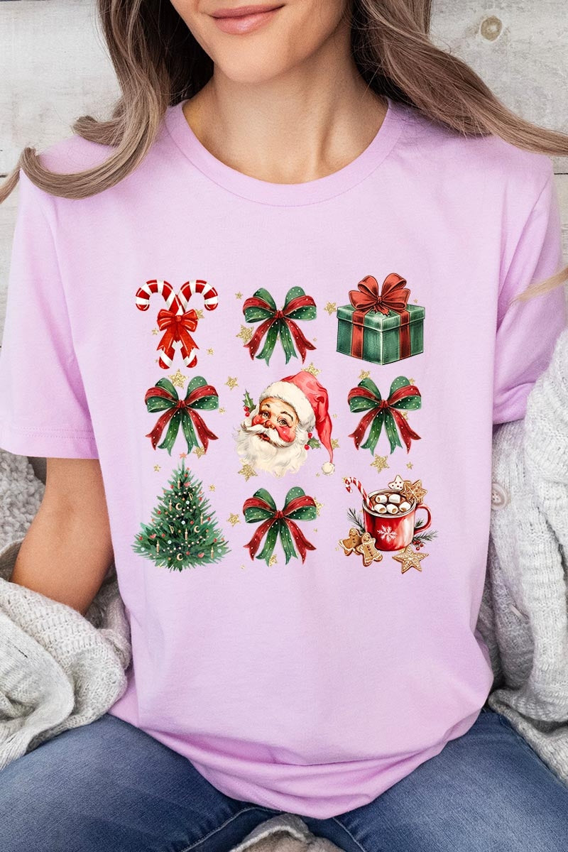 US3001-E3217 Santa Gifts & Bows Christmas Graphic Tee $12.5
