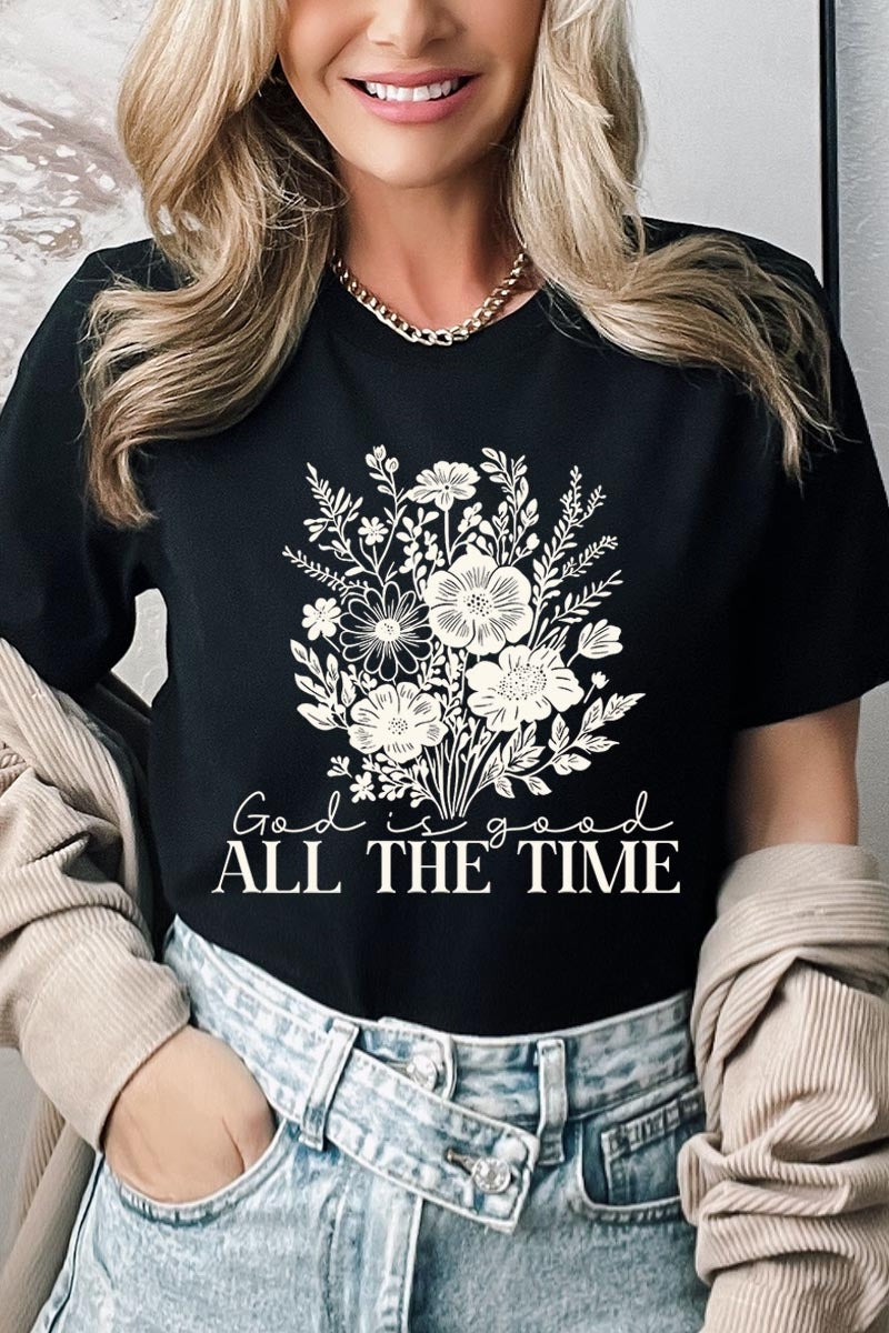 US3001-E3116 God Is Good Floral Graphic Tee $12.5