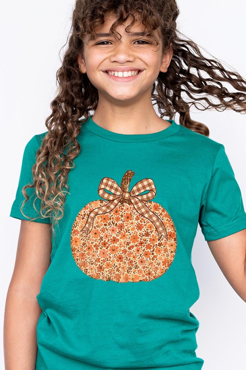 US3001Y-E3135Z Floral Fall Pumpkin Kids Graphic Tee $11