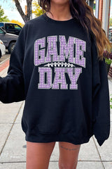 UL180P-E3127 Purple Gingham Game Day Graphic Plus Sweatshirt $25