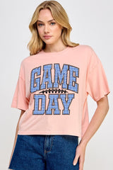 CTS-E3130 Blue Gingham Game Day Graphic Relaxed Crop Top $11