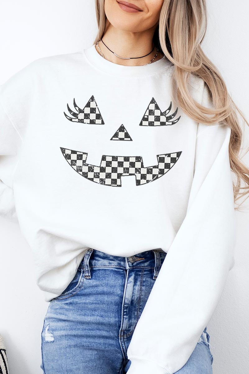 UL180-E3149 Checker Pumpkin Face Graphic Sweatshirt $20