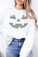 UL180P-E3149 Checker Pumpkin Face Graphic Plus Sweatshirt $25