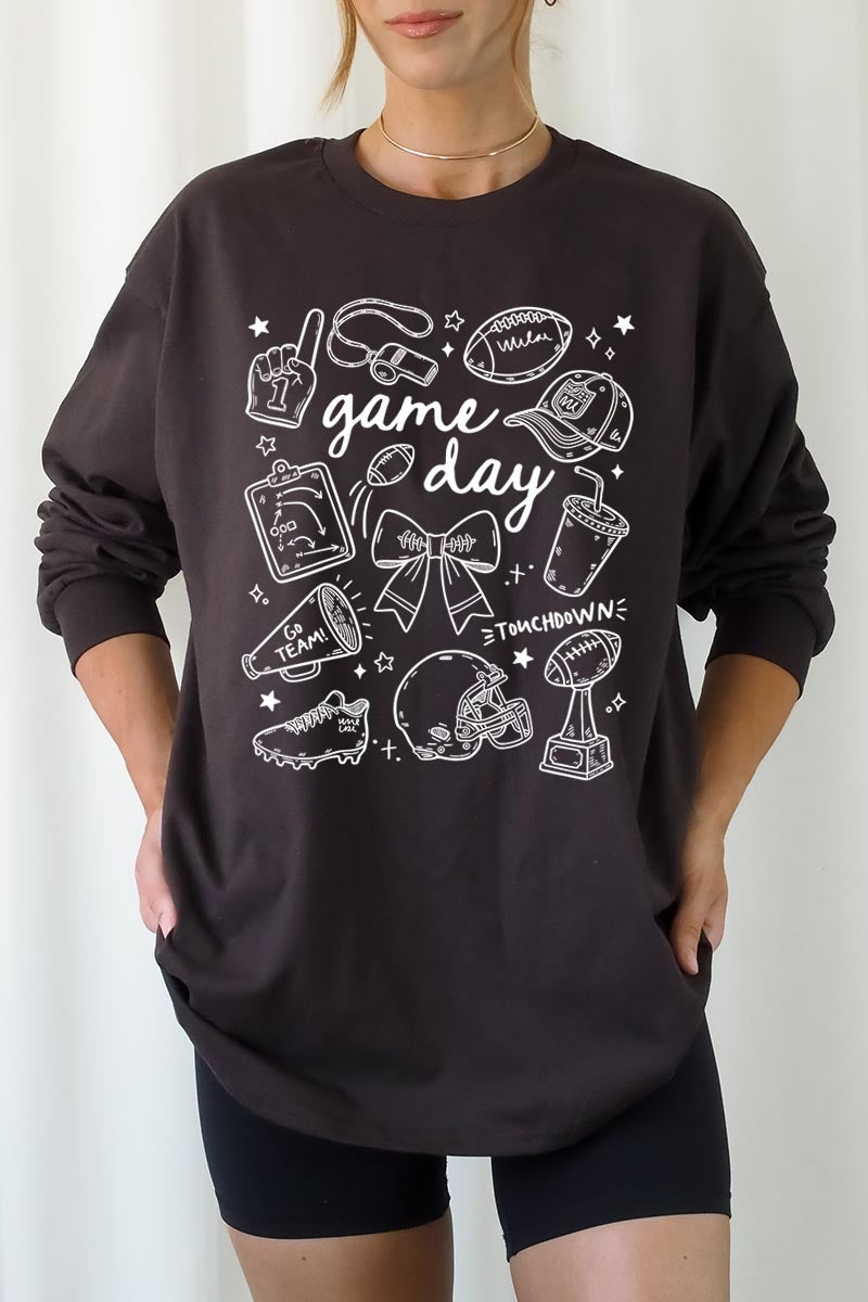 UL240P-E3081 Football Doodles Graphic Plus Long Sleeve Tee $17
