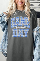 5000-E3130 Blue Gingham Game Day Graphic Heavy Cotton Tee $9