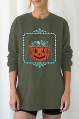 UL240-E3140 Halloween turquoise pumpkin Long Sleeve Tee $13.75