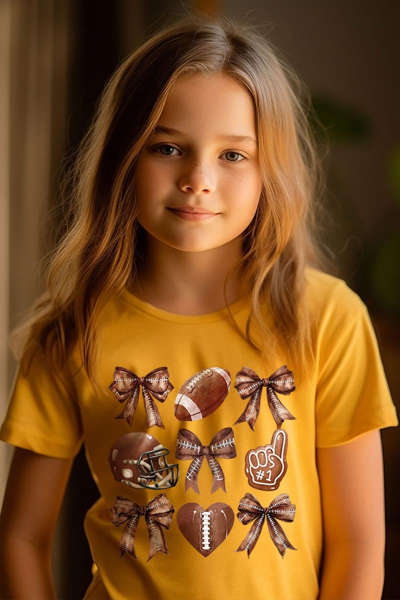 US3001Y-E3054Z Cute Football and Bow Kids Graphic Tee $11