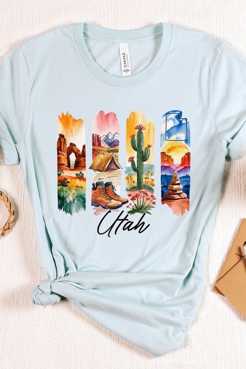 US3001P-E3061UT Utah State Brushstroke Graphic Plus Tee $16