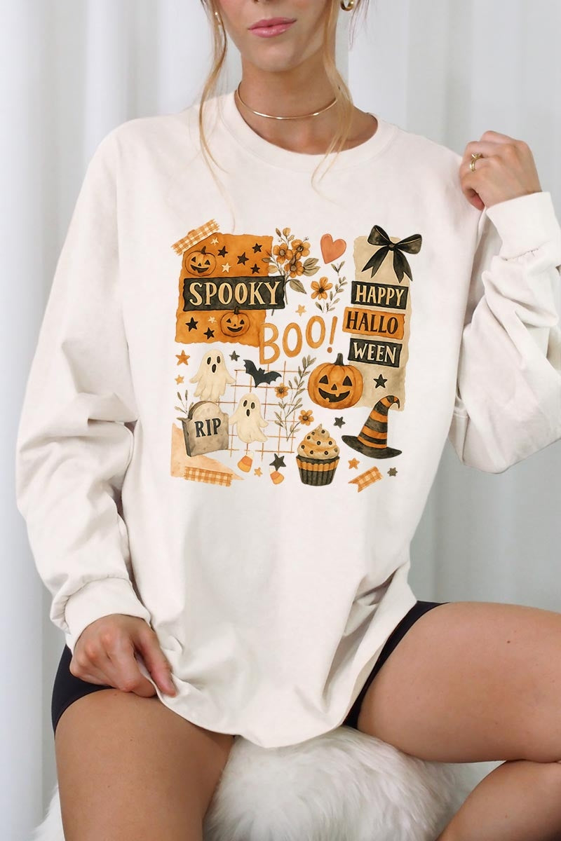 UL240-E3084 Halloween collage Graphic Long Sleeve Tee $13.75