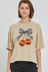 CTS-E3055 Football Cherries Graphic Relaxed Crop Top $10.5