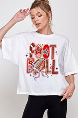 CTS-E3053 Brushstroke Football Graphic Relaxed Crop Top $10.5