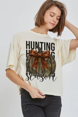 CTS-E3190 Hunting Pumpkin Bow Graphic Relaxed Crop Top $11