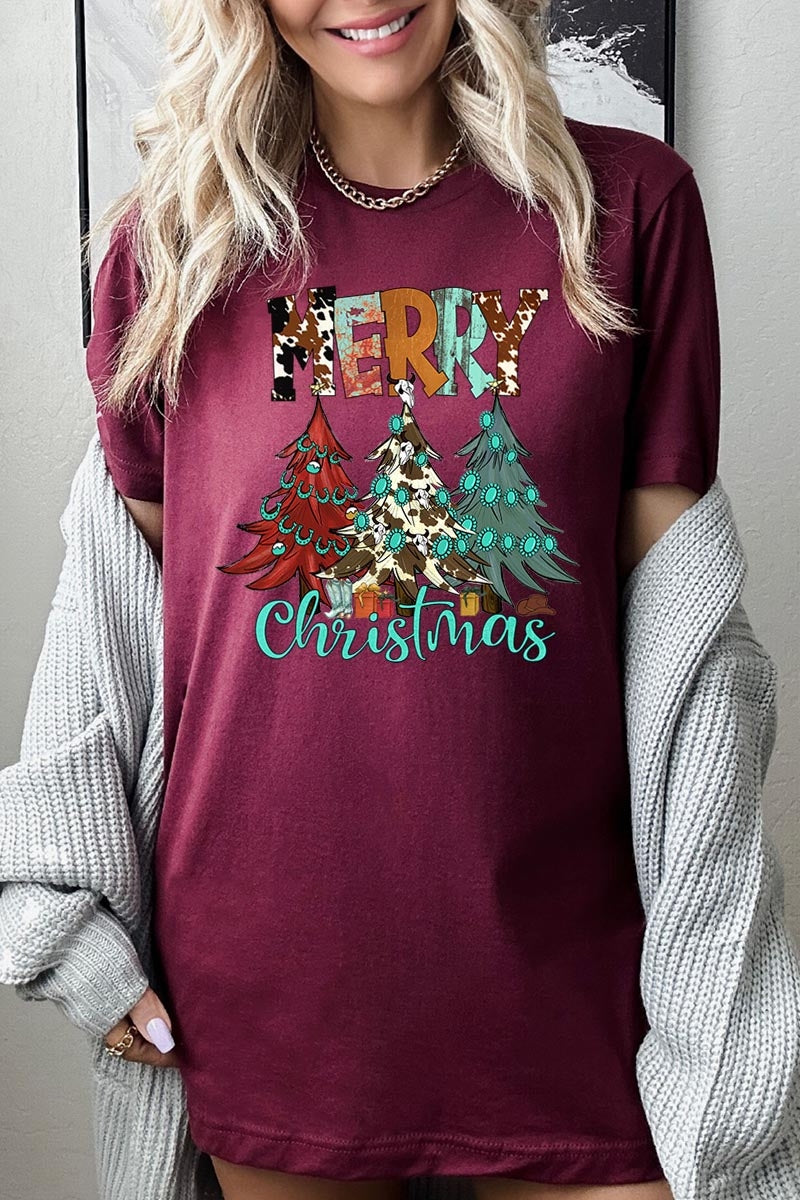 US3001-E3200 Merry Christmas Trees Graphic Tee $12.5