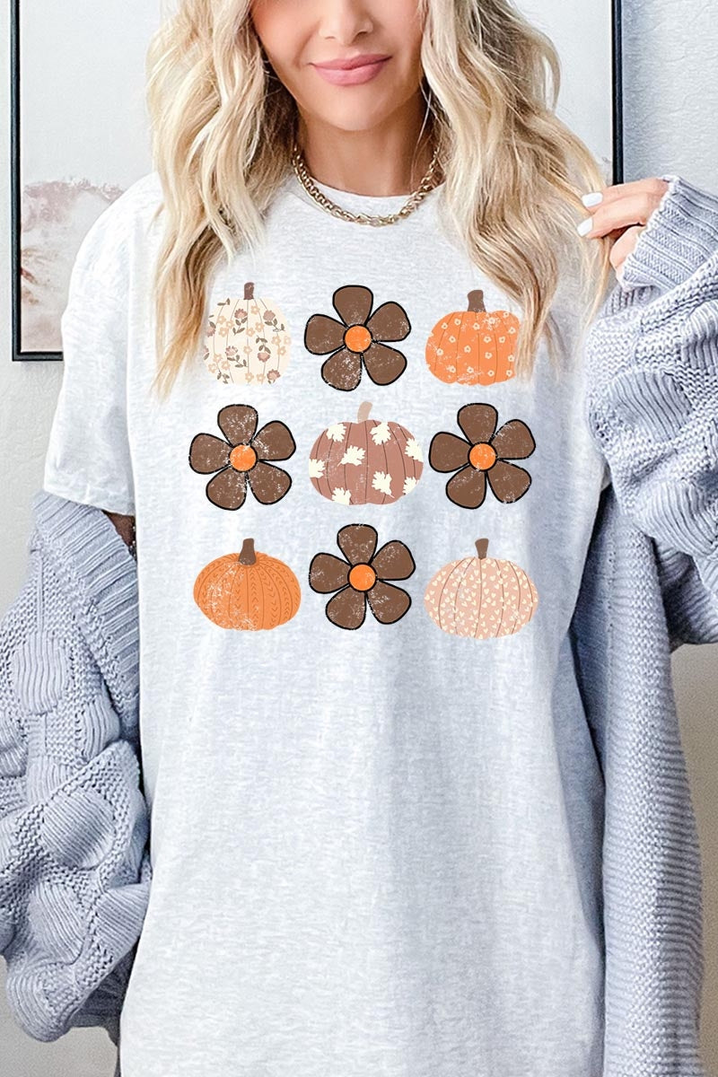5000P-E3117 Pumpkins & Flowers Fall Plus Heavy Cotton Tee $12.75