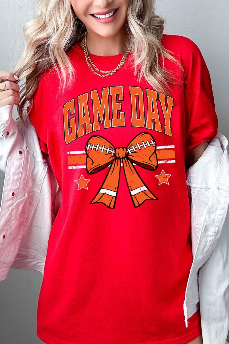 5000-E3064 Orange Football Bow Graphic Heavy Cotton Tee $9