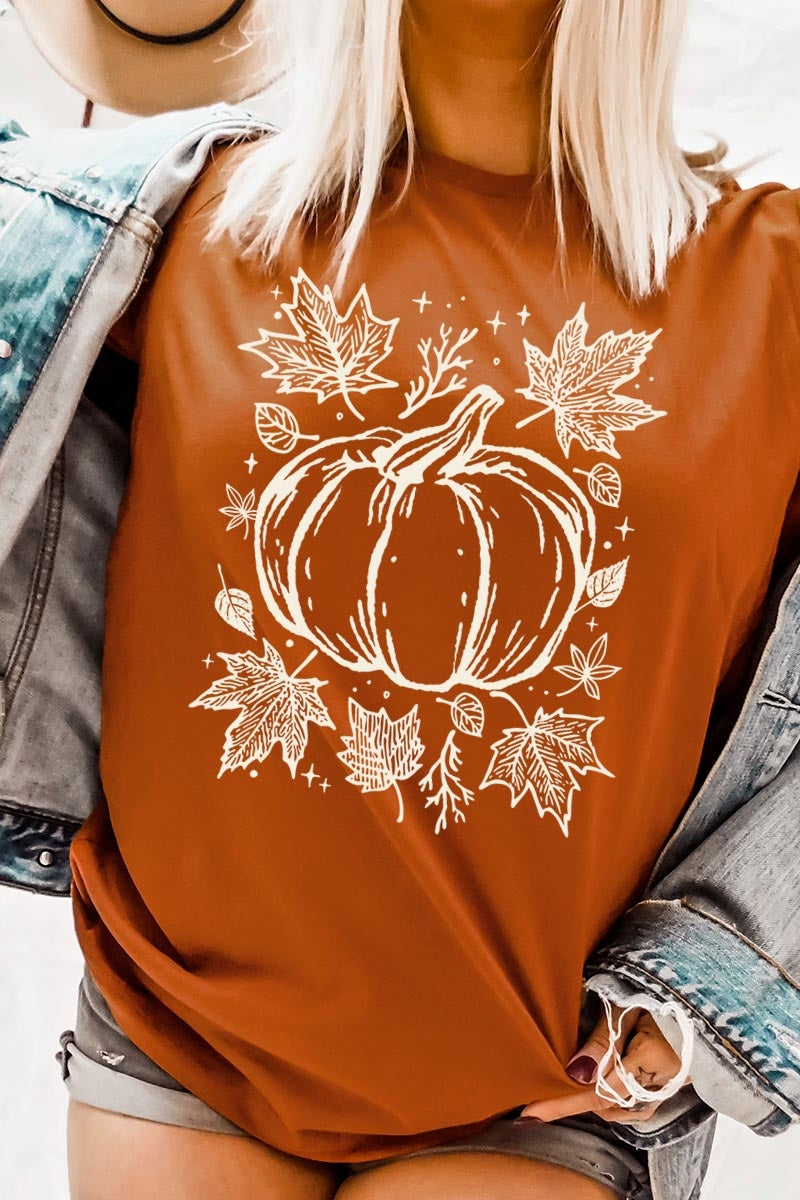 US3001P-E3162 Fall Pumpkin Graphic Plus Tee $16