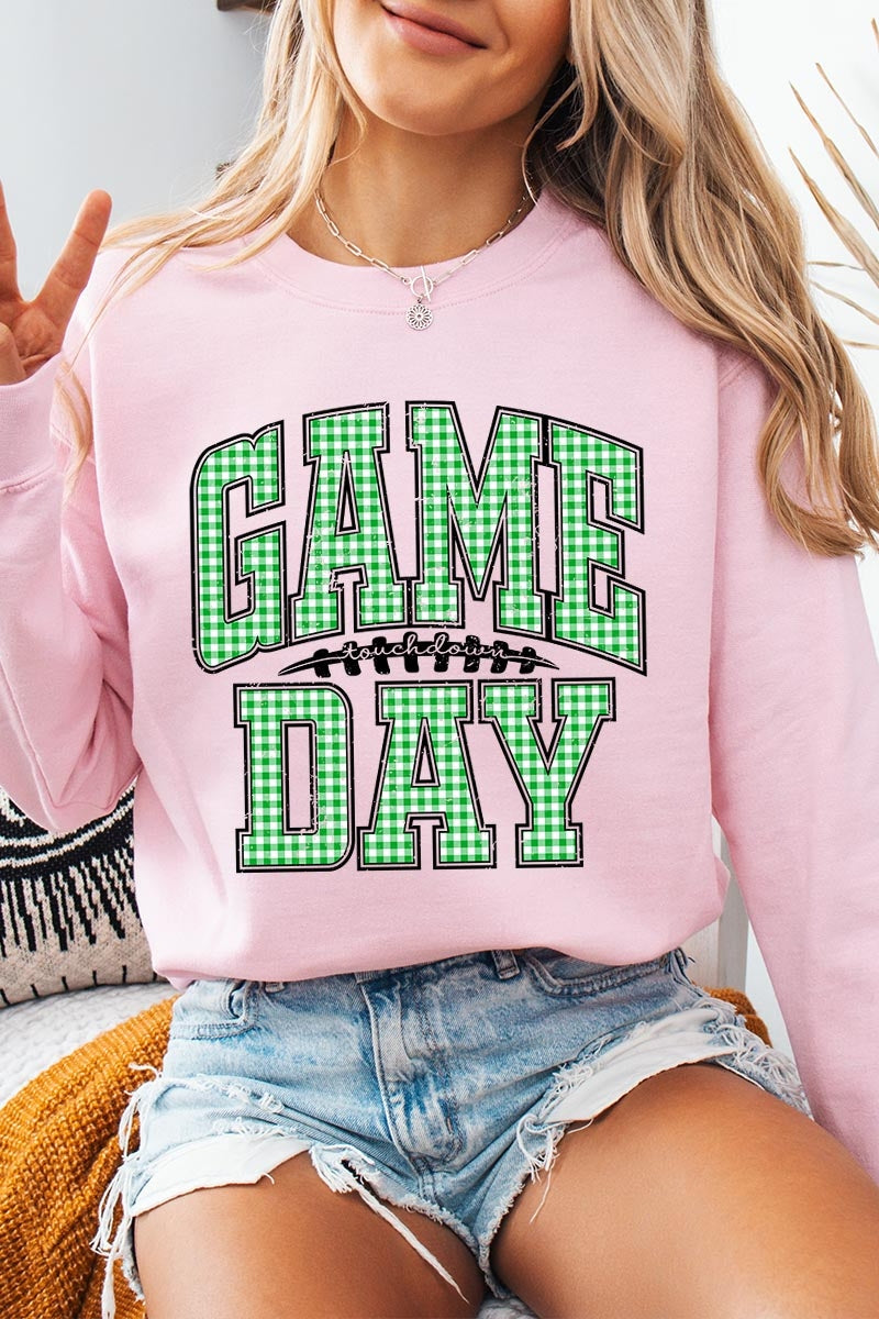 UL180P-E3128 Green Gingham Game Day Graphic Plus Sweatshirt $25
