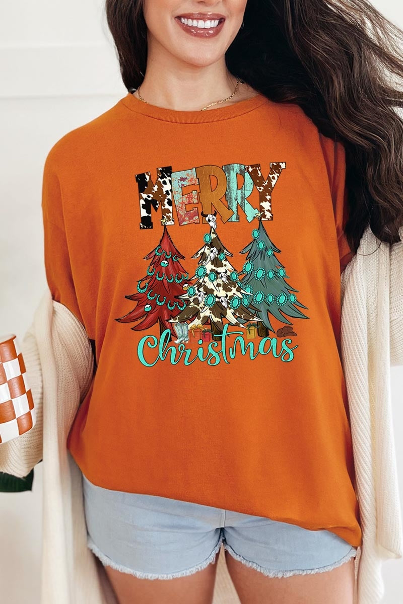 5000P-E3200 Merry Christmas Trees Graphic Plus Heavy Cotton Tee $12.75