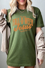 US3001P-E3143 Are You Fall O Ween Jesus Graphic Plus Tee $16