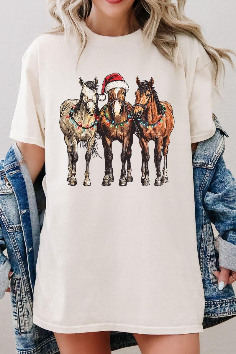 5000P-E3182 Christmas Horses Graphic Plus Heavy Cotton Tee $12.75