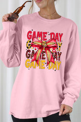 UL240-E3091 Red Yellow Football Game Day Bow Long Sleeve Tee $13.75