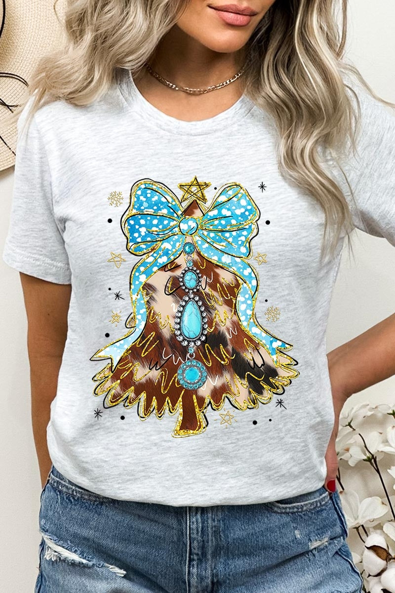 US3001P-E3184 Turquoise Christmas Tree Graphic Plus Tee $16