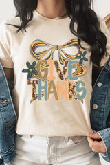 US3001-E3154 Give Thanks Bow Graphic Tee $12.5