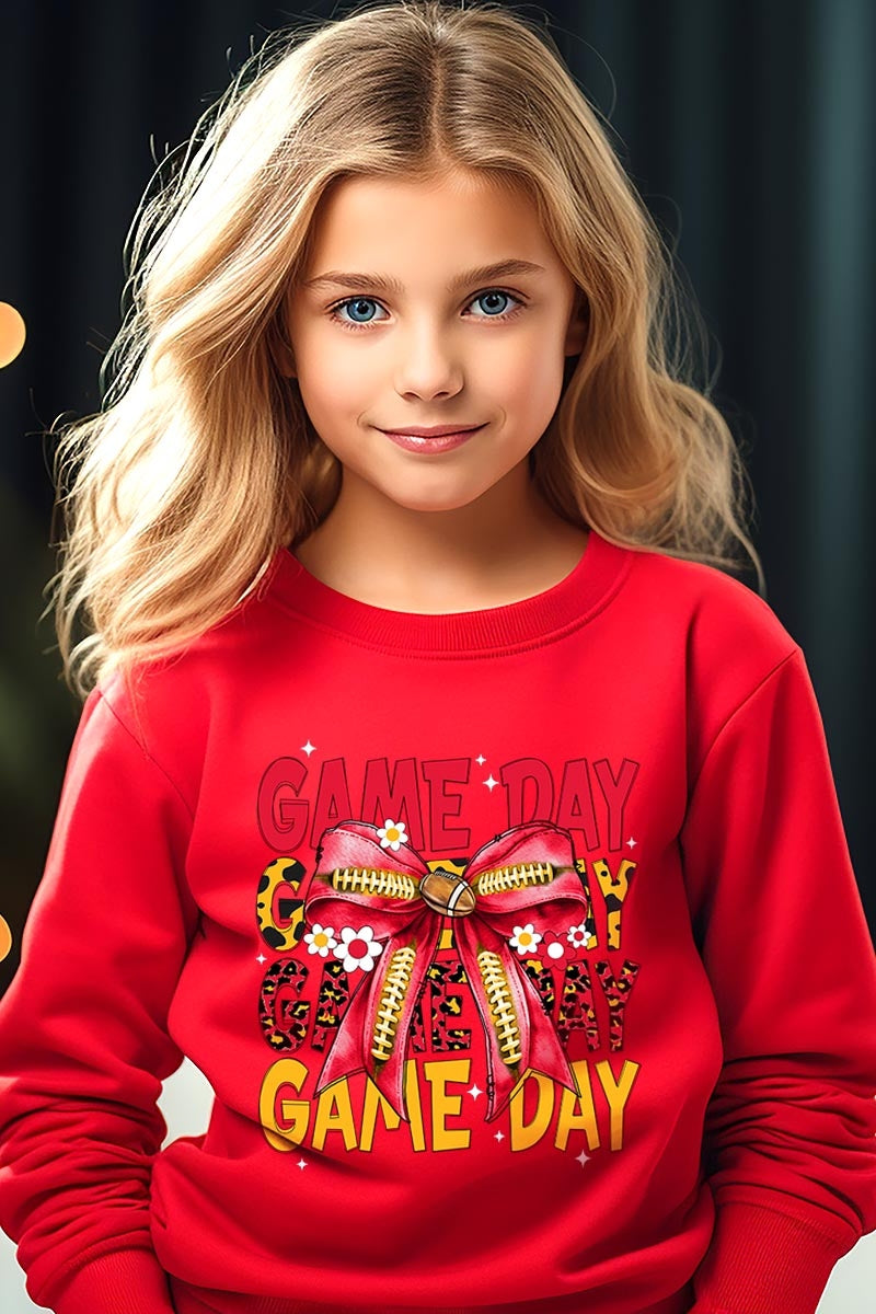 UL180B-E3091Z Red Yellow Football Game Day Bow Kids Sweatshirt $20