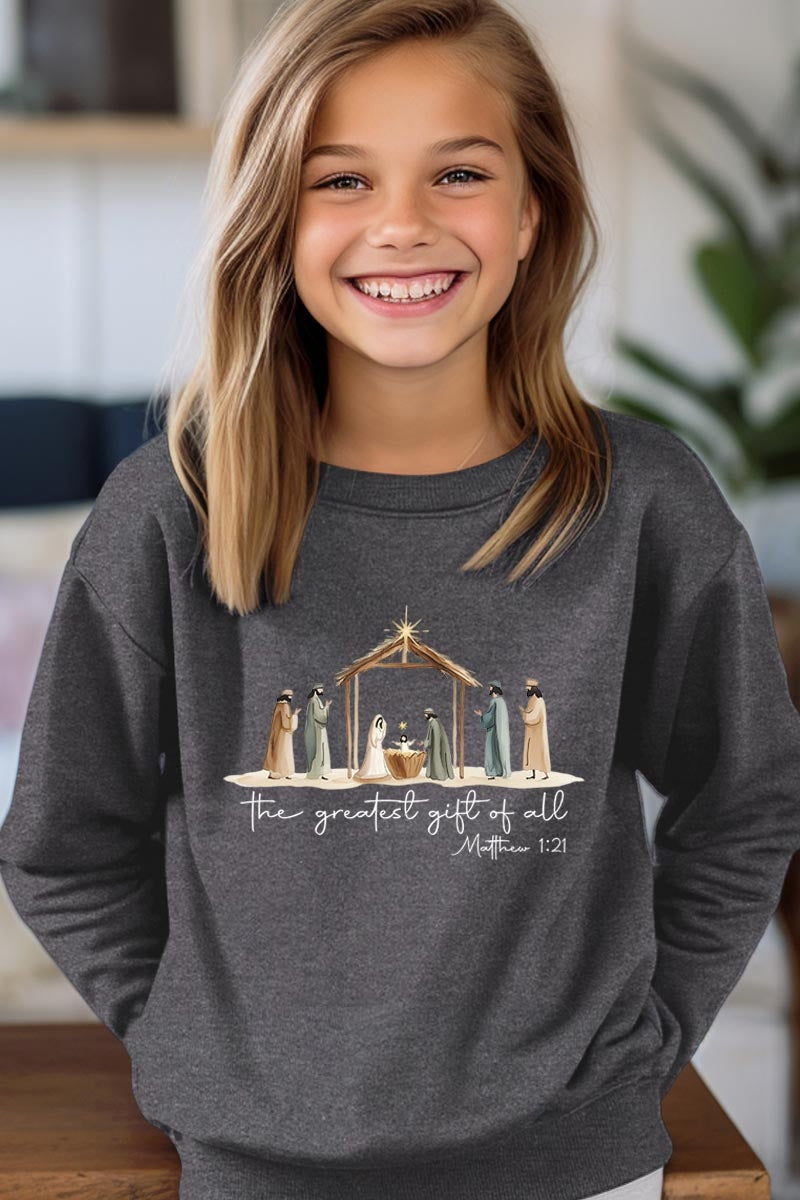UL180B-E3183Z Nativity Gift Kids Graphic Sweatshirt $20