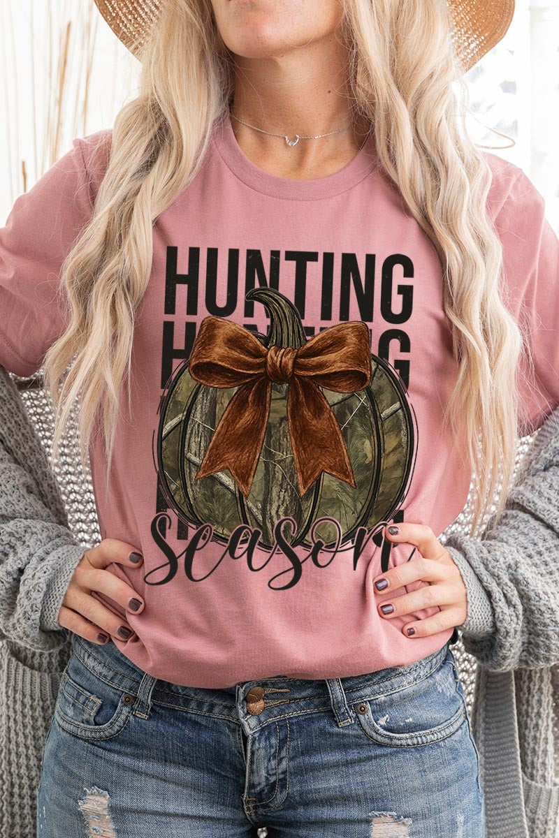 US3001-E3190 Hunting Pumpkin Bow Graphic Tee $12.5