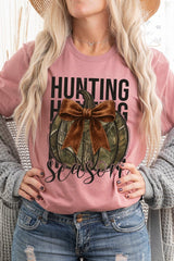 US3001-E3190 Hunting Pumpkin Bow Graphic Tee $12.5