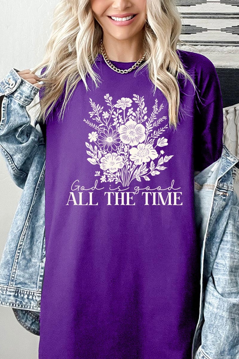 5000P-E3116 God Is Good Floral Graphic Plus Heavy Cotton Tee $12.75
