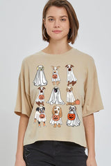 CTS-E3106 Halloween Ghost Dog Graphic Relaxed Crop Top $11
