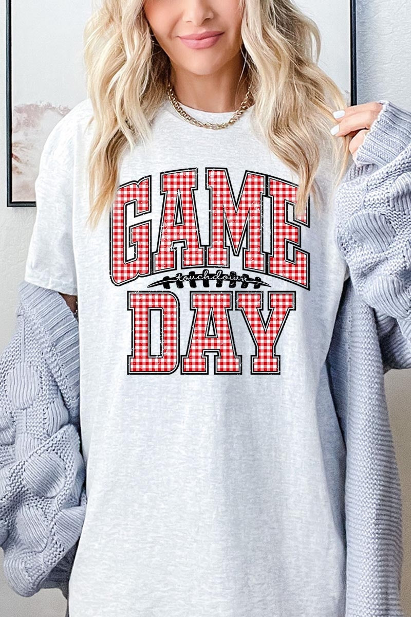 5000P-E3126 Red Gingham Game Day Graphic Plus Heavy Cotton Tee $12.75