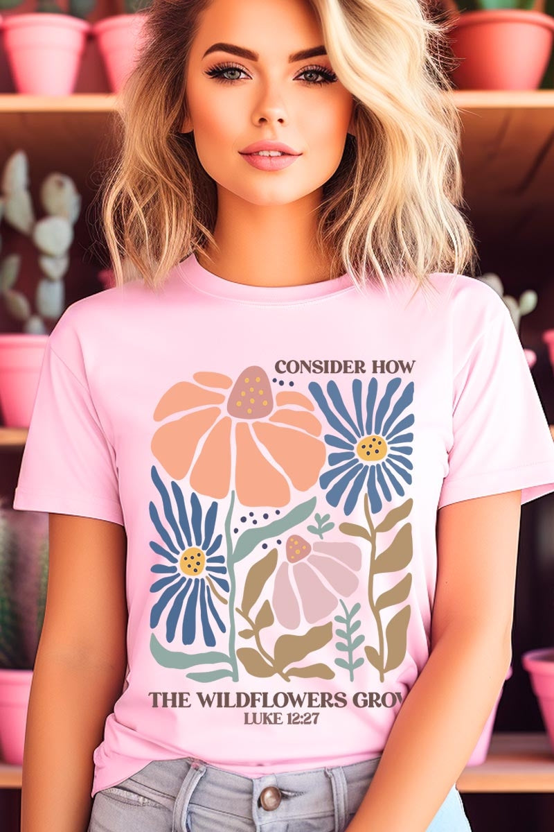 US3001P-E3067 Consider the Wildflowers Graphic Plus Tee $16