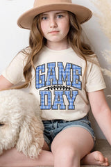 US3001Y-E3130Z Blue Gingham Game Day Kids Graphic Tee $11