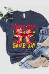 US3001-E3091 Red Yellow Football Game Day Bow Graphic Tee $12.5