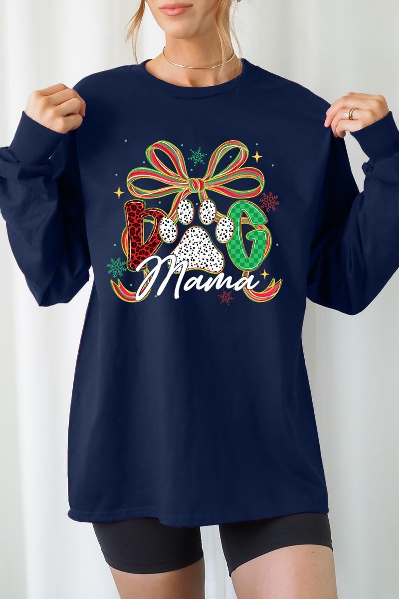 UL240P-E3194 Dog Mama Christmas Paw Graphic Plus Long Sleeve Tee $17