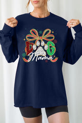 UL240-E3194 Dog Mama Christmas Paw Graphic Long Sleeve Tee $13.75